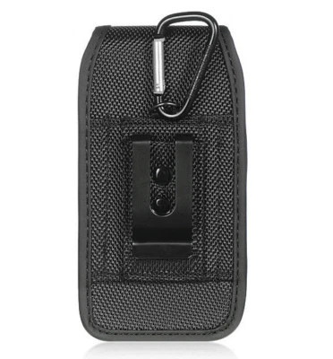 For iPhone 13 mini (5.4") - VERTICAL BLACK Fabric Pouch Holder Holster Clip Case - Image 1 of 3