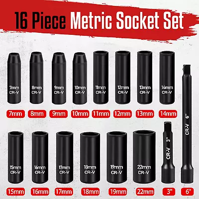 3/8 In Drive Deep Impact Socket Set16 PCS Metric Socket Kit 6 Point, Cr-V Steel, - Image 1 of 4