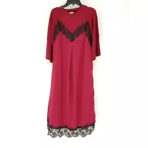 English Factory Womens Dress Large Layered 3/4 Sleeve Lace Fringe Red Lined $110 - Picture 1 of 6