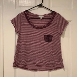 Delia’s Purple Striped Short Sleeve Sequins Accent Shirt With Pocket Medium NWOT - Picture 1 of 7