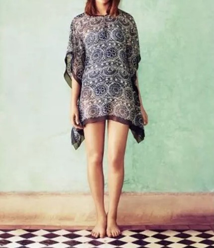 Abito tunica seta Tory Burch Ravello blu caftano copricostume spiaggia nuoto XS S 2 4 US INtime OTTIMEioni