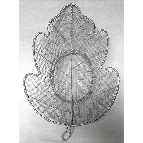 Decorative Wire Basket, Handle, Silver Metal, Maple Leaf Shape, Rustic, 10 x 14 Cover