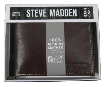 Steve Madden Men's Genuine Leather Bifold Wallet Brown RFID Protection Antique - Image 1 of 4
