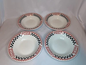 Set 4 GIBSON COCA-COLA Coke 8" SERVING BOWL Red Black Checker Racing Border 1997 - Picture 1 of 14