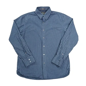 American Eagle Mens Cotton Long Sleeve Medium Blue Striped Button Down Shirt - Picture 1 of 11