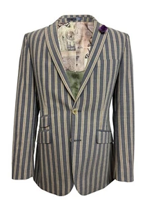 Chaqueta de lana para hombre Henley Regatta boda rayas azul amarillo nueva - Imagen 1 de 5