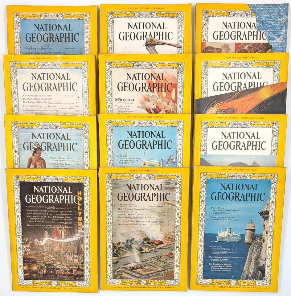 Vintage 1962 National Geographic Magazines and Map Supplements - Your Choice! Foto 1 de 1