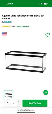 Tanque de acuario Aqueon estándar de vidrio de 20 galones de largo, borde negro Foto 1 de 2