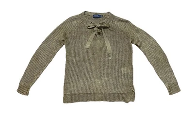 POLO Ralph Lauren льняной на шнуровке женщин ребристый зеленый свитер размер XS - Изображение 1 из 4