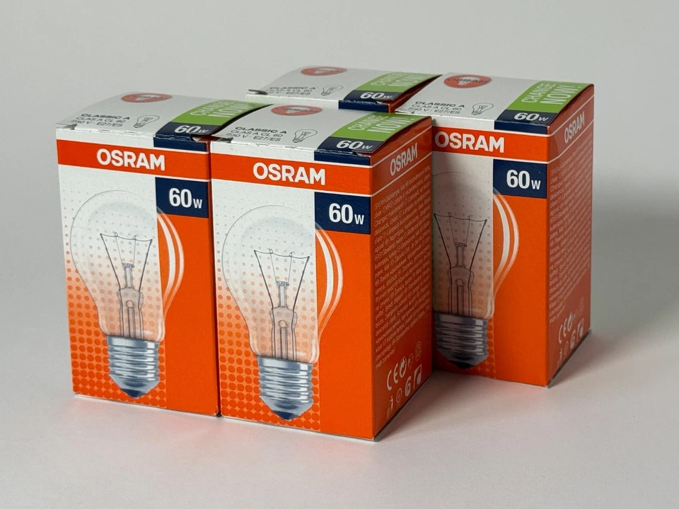 OSRAM Glühbirne Classic A CL 60 Glühlampe 60W E27 230V klar, 4 x 1 Stück - NEU - Bild 1 von 1