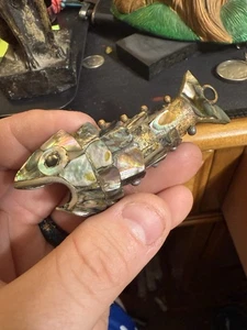 Vintage Articulated Fish Mexican Abalone Shell & Brass Fish Bottle Opener - Picture 1 of 7
