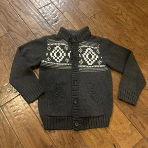 Gymboree Boys M 7/8 Wool Cardigan Sweater Fair Isle Gray Grandpa Button Front - Picture 1 of 6