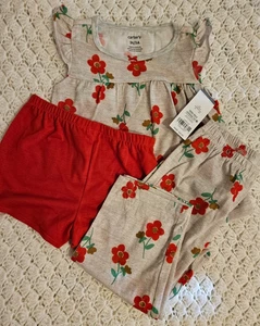 Neu Carters Mädchen 3-teiliges Pyjama-Set mit roten Blumen, Größe 3T - Bild 1 von 3