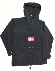 Vintage J Peterman Company Denim Parka Jacket Mens Small Black Pullover Norway - Picture 1 of 10
