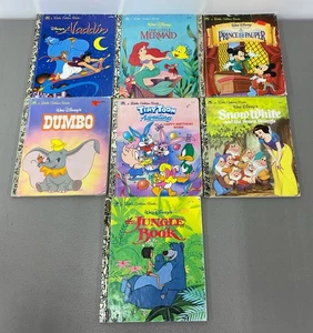Lot of 7 Little Golden Books - Aladdin Mermaid Prince Dumbo Tinytoon Snow White - Picture 1 of 15