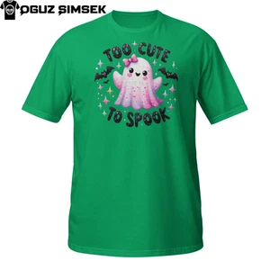 Too Cute To Spook T-Shirt - Kawaii Ghost Design mit Fledermäusen und Glitzervibes - Bild 1 von 33