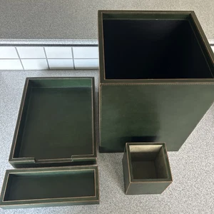 ¡NUEVO! Pottery Barn Caja Abierta Gia Cuero Escritorio Accesorios Colección - Verde - Imagen 1 de 13