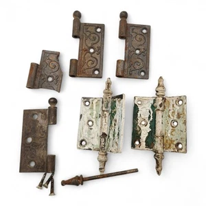 Antique 1880s Lot Victorian Steeple Tip 3" Ornate Door Hinges Shabby Chic As-Is - Picture 1 of 9