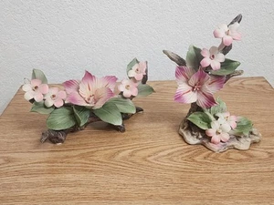 Capodimonte Flowers On Branch Porcelain Made In Italy Pink Green Brown Lot READ - Picture 1 of 24