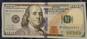 $100 Bill With Cool Serial # - Circulated But Nice Shape !! - Picture 1 of 2