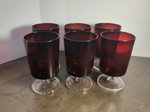 Vintage Luminarc Rubinrot mit klarem Stiel Weingläser 6er Set (6) - Bild 1 von 14