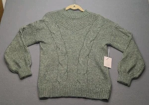 LC Lauren Conrad Womens Wool Blend Sweater Braided Sleeve Green Metallic Medium  - Picture 1 of 5