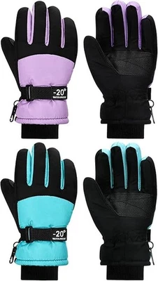 2 Pairs Waterproof Kids Winter Snow Gloves Ski Gloves for Boy Girl Outd - Image 1 of 4