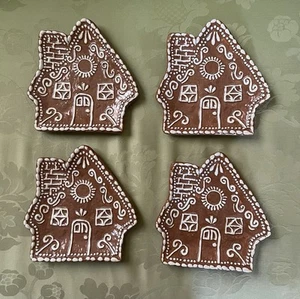 Pottery Barn Gingerbread House 6.5" Stoneware Appetizer Plates Set of 4 - Picture 1 of 5
