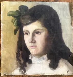 ::PINTURA AL ÓLEO FIRMADA MONOGRAMA ESTILO JUVENIL ART DECO TRENZAS CARA DE NIÑA ANTIGÜEDAD - Imagen 1 de 7