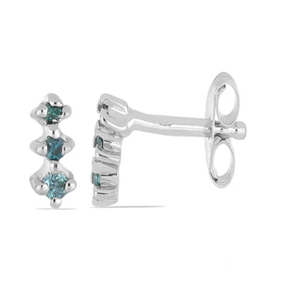 Eleganti Orecchini In Argento 925 Con Diamante Blu Di 0,05 Carati I2 - I3 - Immagine 1 di 4