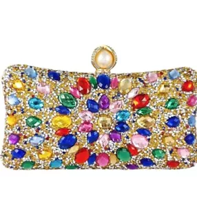 Multicolor Evening Clutch Purse Crystal Wedding Party Elegant Handbag New Sealed - Picture 1 of 13
