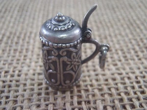 Vintage Silver Flower Beer Stein Mug (opens) Bracelet Charm - Picture 1 of 6