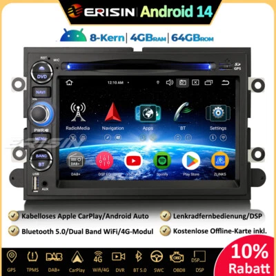 64GB DAB+Android 14 Autoradio GPS CarPlay Ford F150 F250 Explorer Fusion Focus - Immagine 1 di 4
