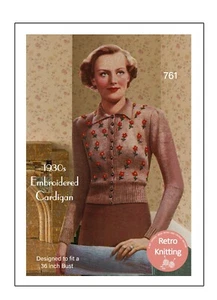 1930s Knitting Pattern for an Embroidered Cardigan Bust 36 Copy - Picture 1 of 2