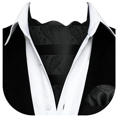 Men's Cravats Black Ascot Ties for Men Paisley and Pocket Square Set Woven Cl... - Image 1 of 4