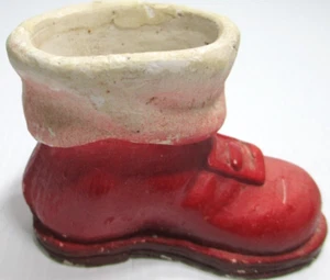 Vintage Chalkware Christmas Santa Boot Figurine 2 1/2" Tall 1940's / 1950's - Picture 1 of 6