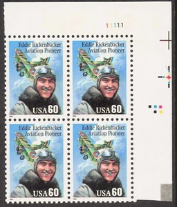 US #2998 60¢ Eddie Rickenbacker Flying Ace World War I UR Plate Block 1995 MNH - Picture 1 of 1