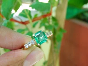 2.44 CT Princess Natural Emerald & Diamond Engagement Ring 14K Yellow Gold Sz 8 - Picture 1 of 11