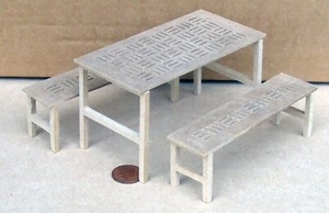 Doll House Table & 2 Benches MDF Wooden Flat Pack Garden Patio 1:12 Scale Tumdee - Picture 1 of 8