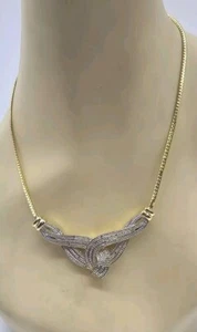 1990s Statement Necklace Goldtone And Faux Diamonds Scroll Party Wedding Mardi  - Picture 1 of 8