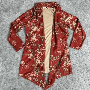Soft Surroundings Women's Faux Suede Open Front Draped Cardigan M Red Floral - Picture 1 of 20