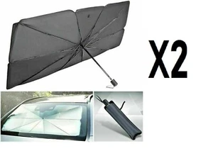 2X PARASOLE PER AUTO PARABREZZA ANTERIORE PIEGHEVOLE 130X77 OMBRELLO PORTATILE - Foto 1 di 10