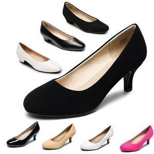 Women's Low Kitten Heel Round Toe Pump Shoes Dress Shoes - Picture 1 of 56