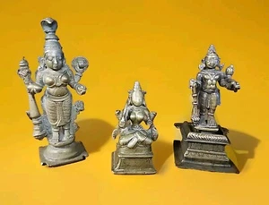 16th-18th century bronze hindu statues Vishnu & Shakti Durga lot of 3 - Picture 1 of 16