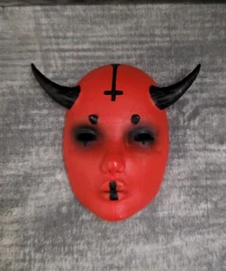 Traditional Oni Mask Japanese Mask Hand Painted 2.5In./6.5cm. Black And Red - Picture 1 of 7