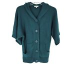 Fashion bug Teal Green short sleeve button up cardigan sweater Large w/pockets