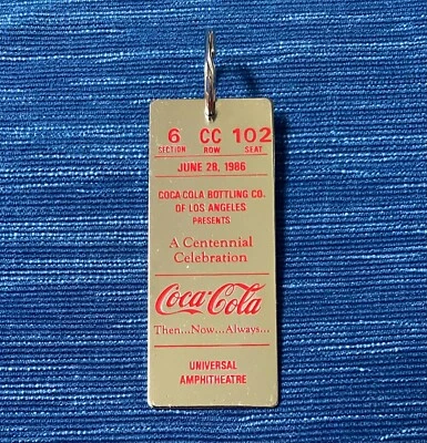 Винтажный 1986 COCA-COLA столетие празднования концерт билет брелок Лос-Анджелес Калифорния - Изображение 1 из 2