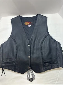 PNC LEATHER LACE UP BIKER VEST Braid Design And Mercury Dime Buttons Lg BAD ASS - Picture 1 of 19