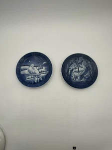 Georg Jensen Christmas Plate Snow Doves 1972 (1st Issue) And 1973 Boy And Dog - Picture 1 of 6