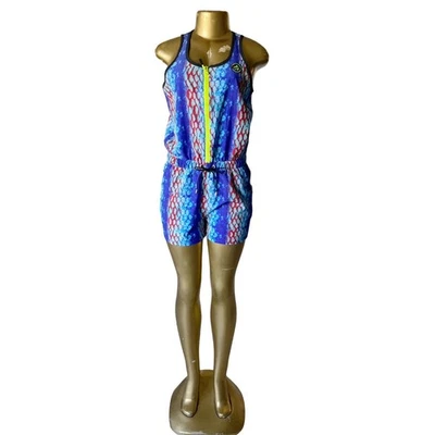 Romper de pesca Loco Skailz feminino pequeno azul meio zíper sem mangas desempenho - Imagem 1 de 4